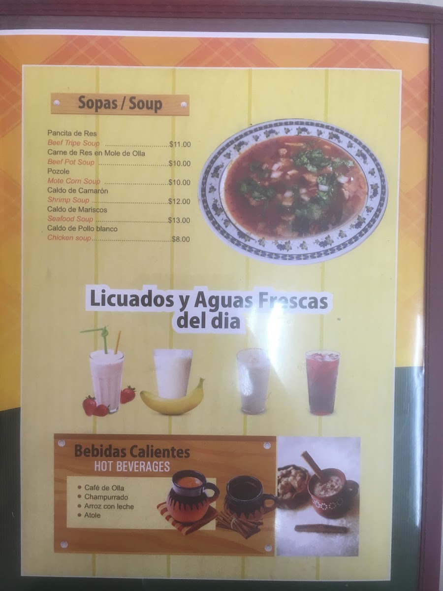 Los Pastorcitos G’s menu board