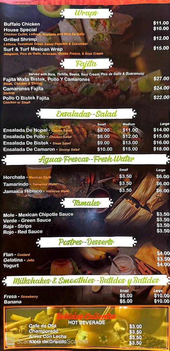Los Pastorcitos G’s menu board