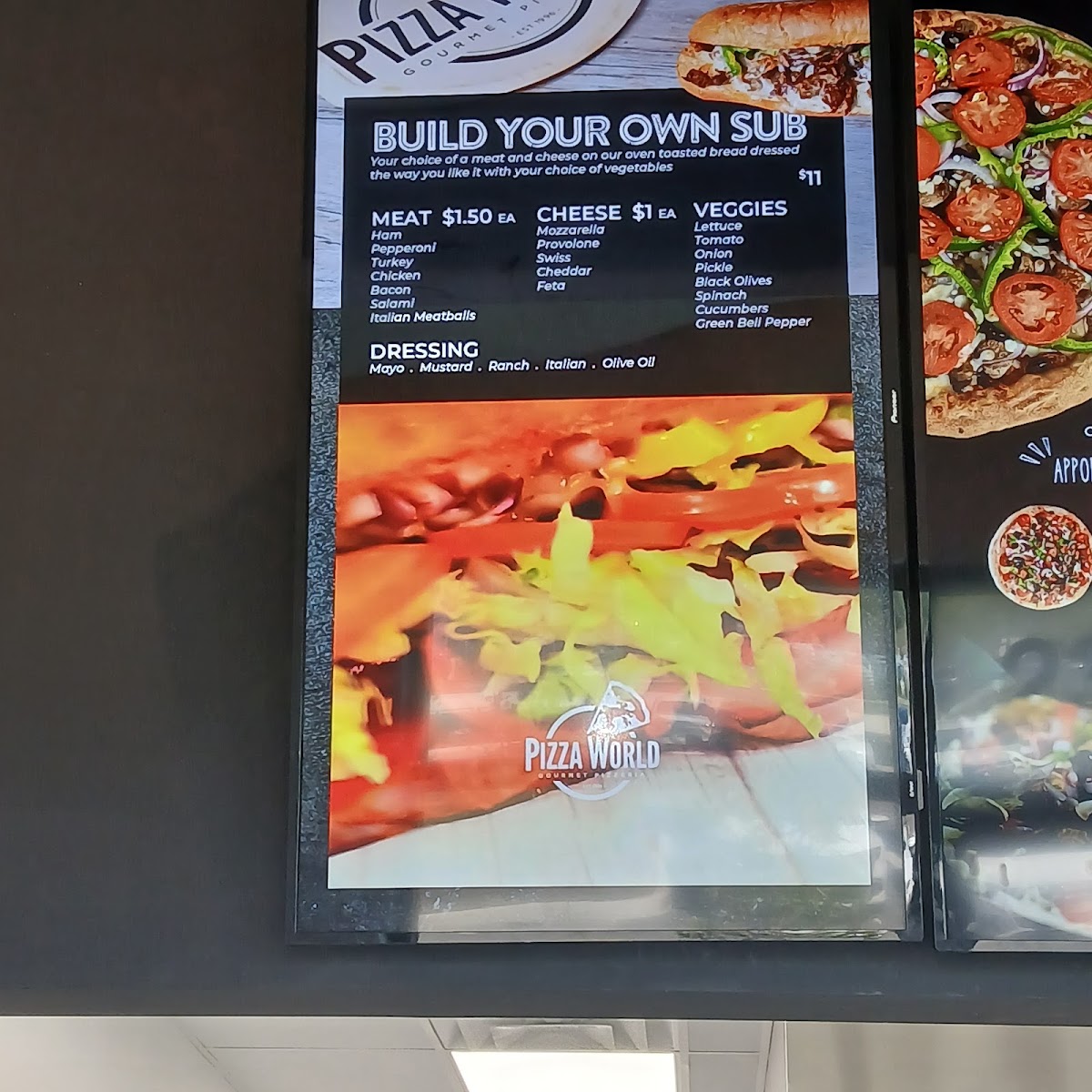 Pizza World menu board
