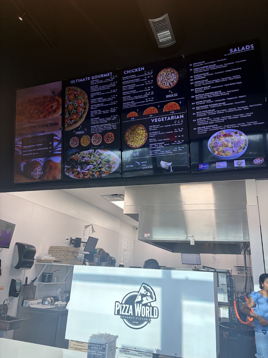 Pizza World menu board