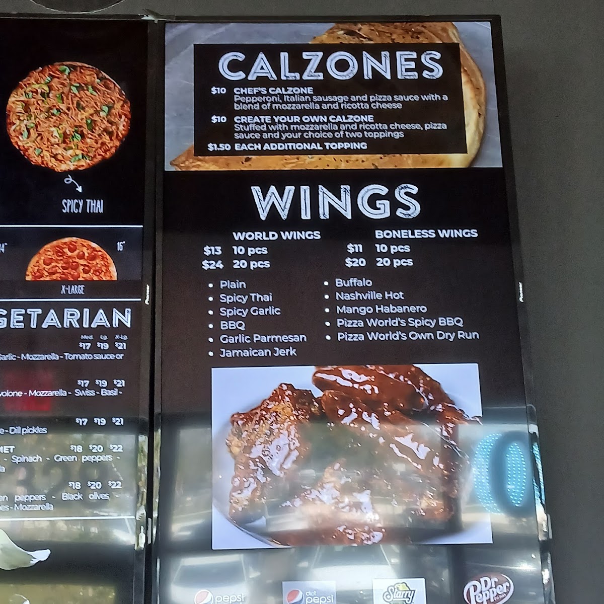 Pizza World menu board