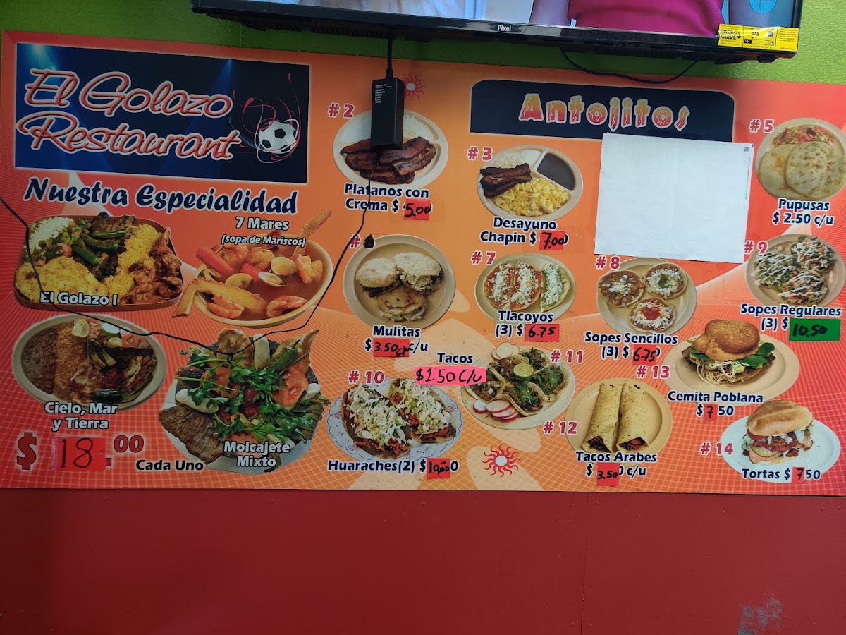 Golazo | Mexican Restaurant menu board