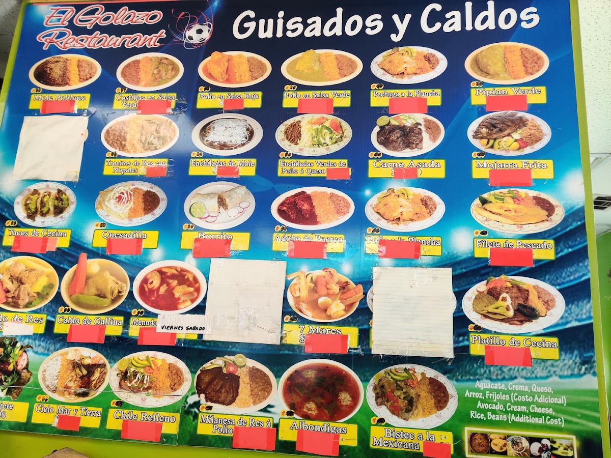 Golazo | Mexican Restaurant menu board