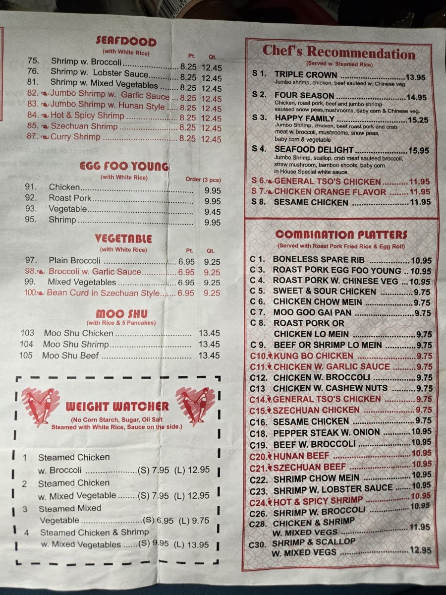 Chen's Chinese menu board