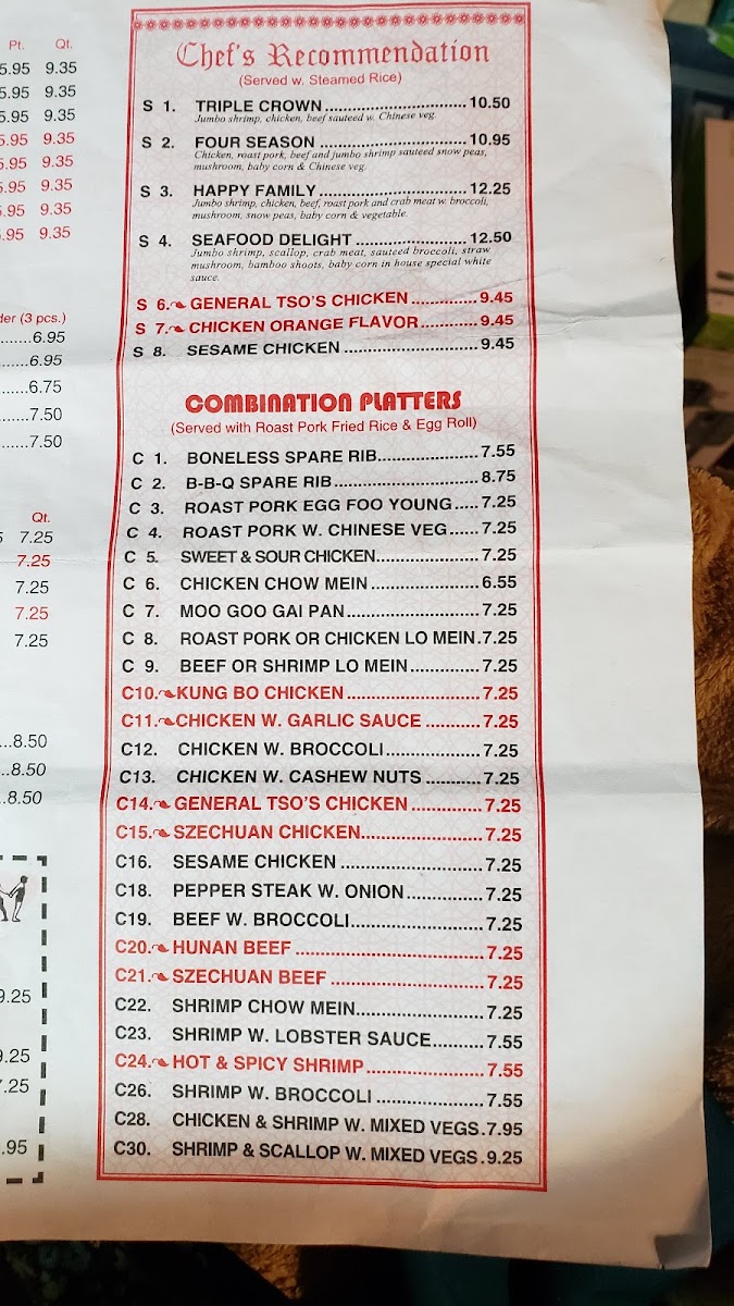 Chen's Chinese menu board