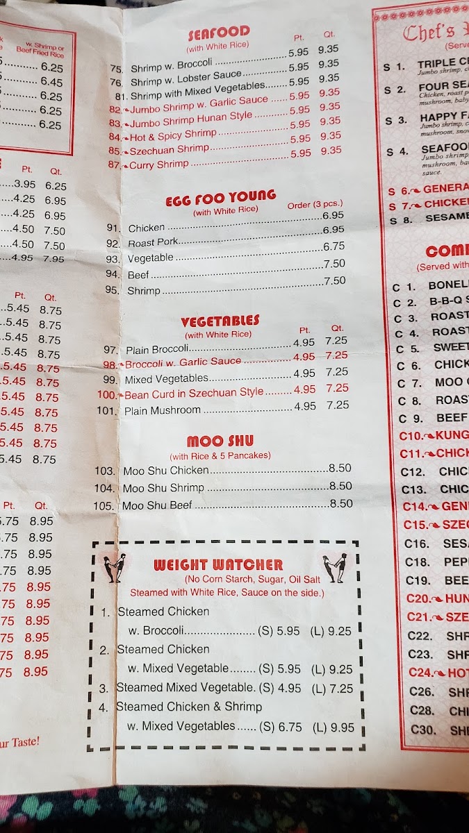 Chen's Chinese menu board