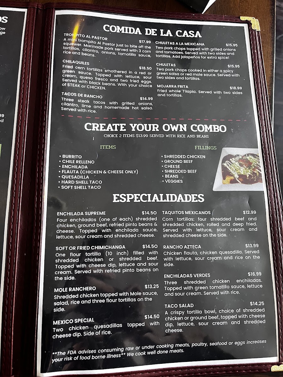 Rancho Azteca | Mexican Restaurant menu board