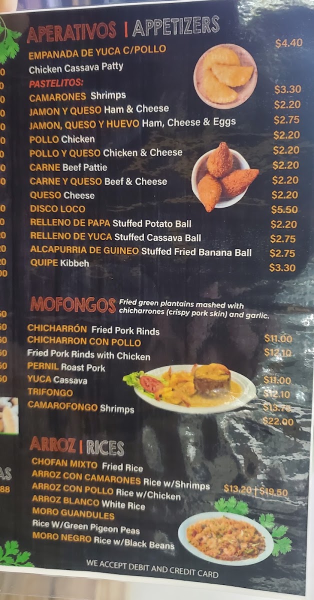 Manuel Chimi Restaurant menu board