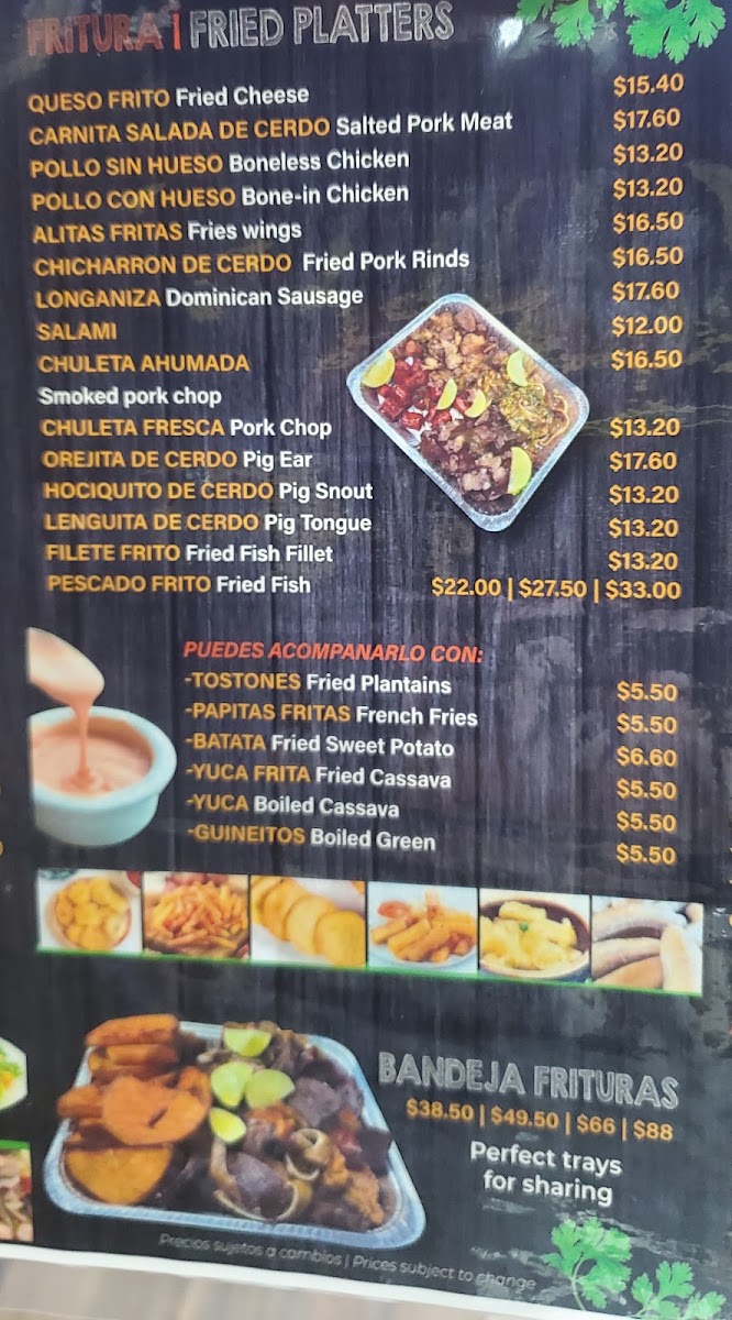 Manuel Chimi Restaurant menu board