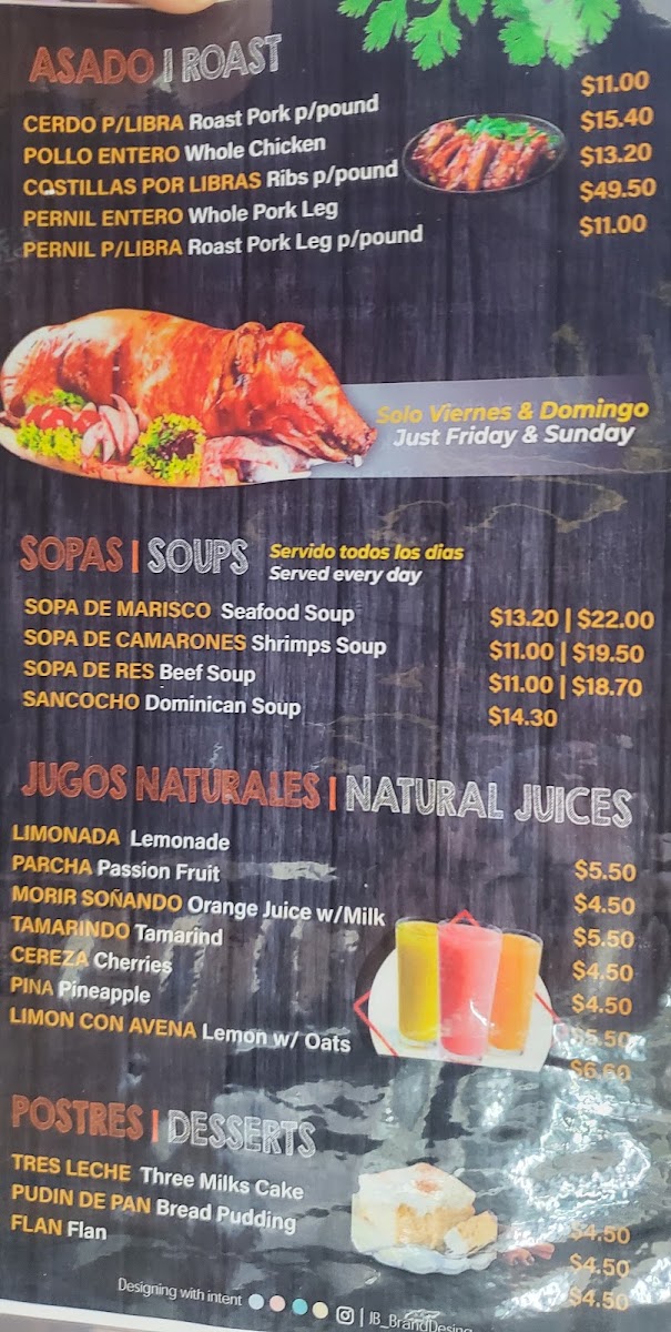 Manuel Chimi Restaurant menu board