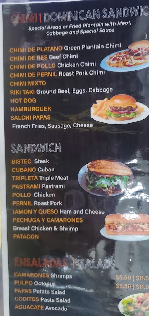 Manuel Chimi Restaurant menu board