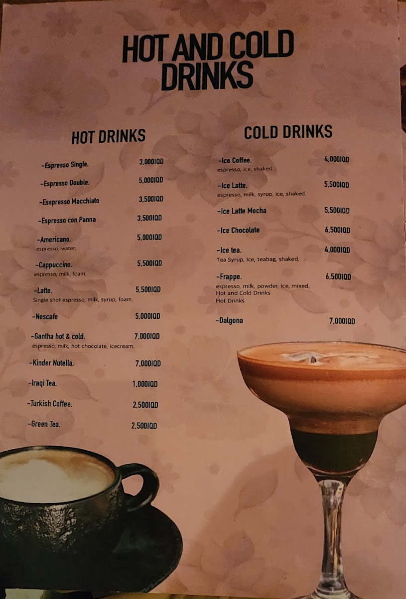 Gantha Cafe- کافێ گەنثا menu board
