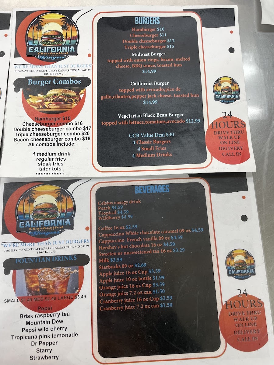 CALIFORNIA Charbroiled Burgers menu board
