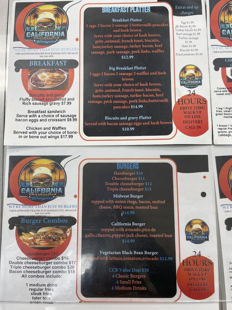 CALIFORNIA Charbroiled Burgers menu board