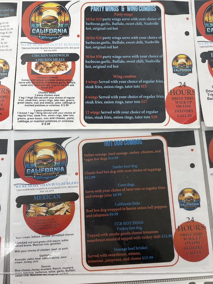CALIFORNIA Charbroiled Burgers menu board