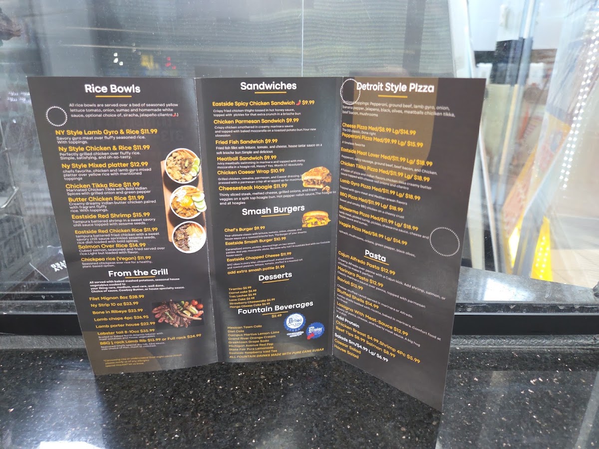 Halal Eastside Eats & Market menu board