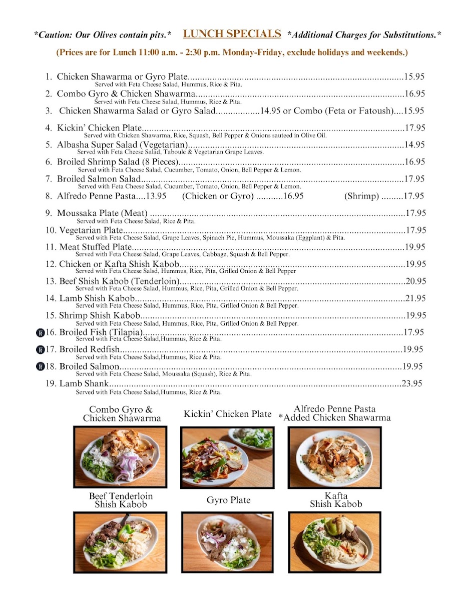 Albasha Hwy 21 - Greek & Lebanese menu board