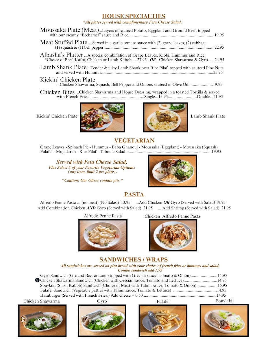 Albasha Hwy 21 - Greek & Lebanese menu board