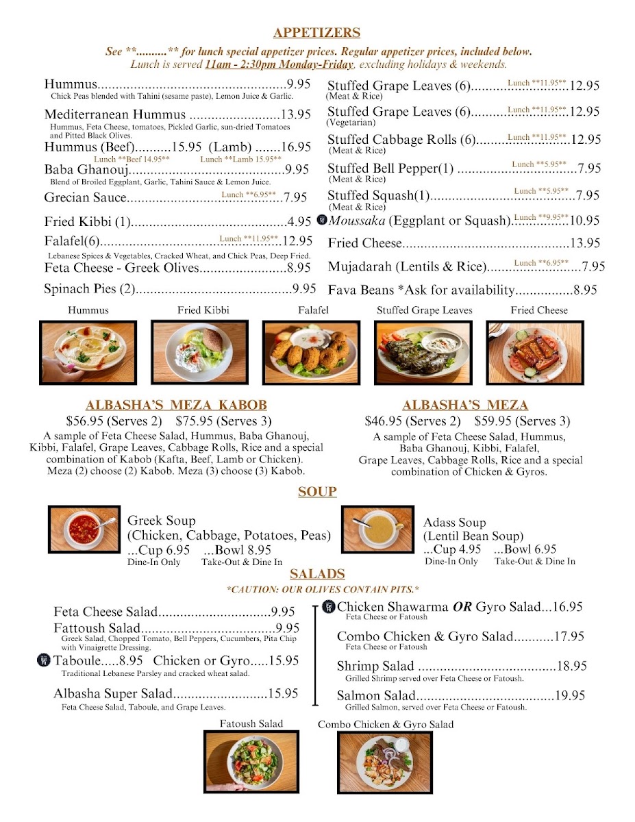 Albasha Hwy 21 - Greek & Lebanese menu board