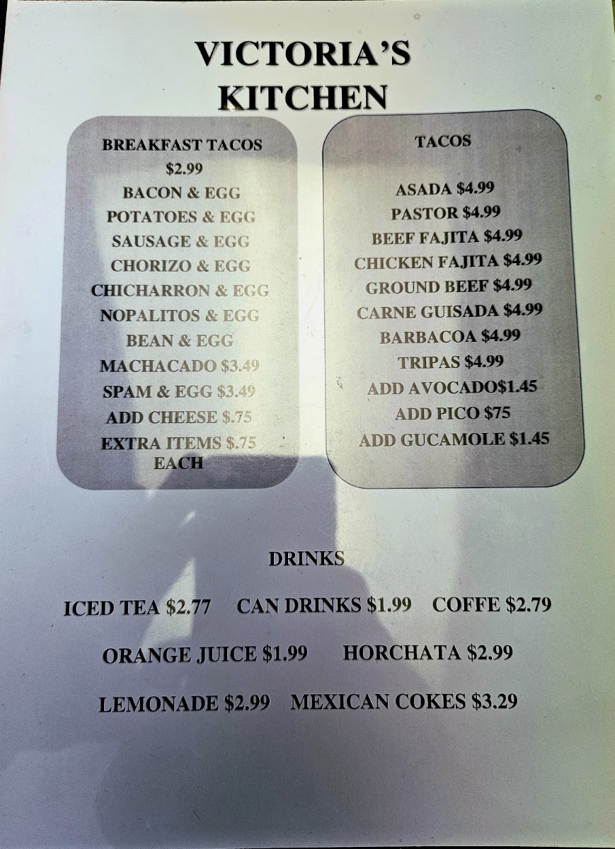 Victoria's Kitchen menu board