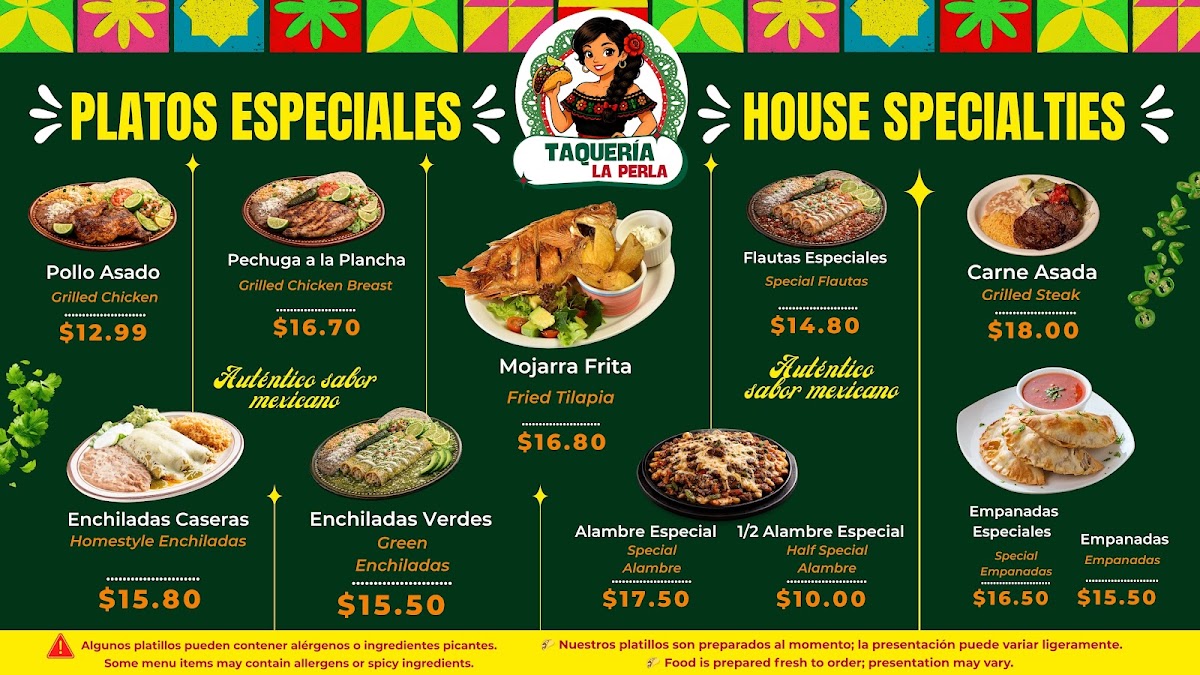 Taqueria El Oasis menu board
