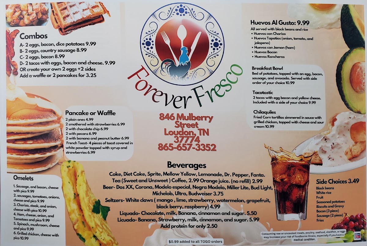 Forever Fresco Mexican Restaurant menu board