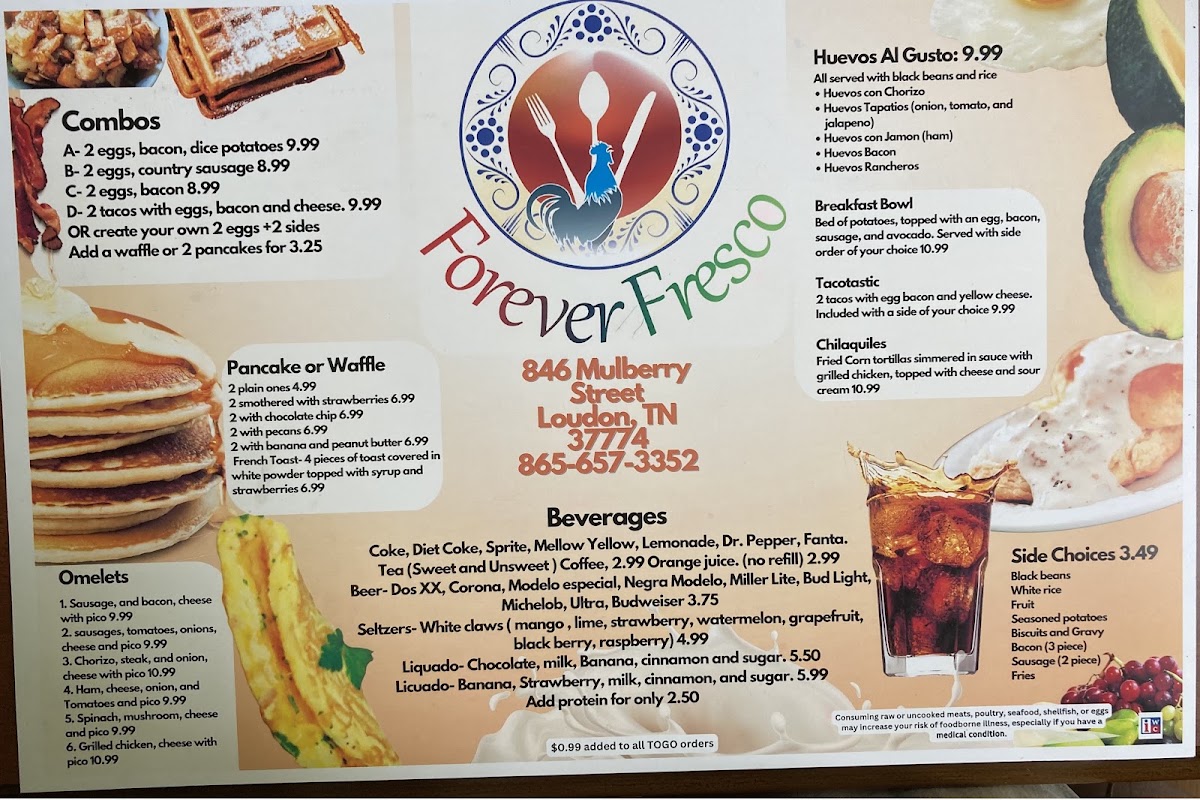 Forever Fresco Mexican Restaurant menu board