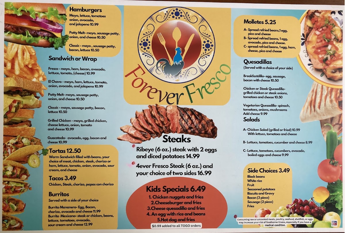 Forever Fresco Mexican Restaurant menu board