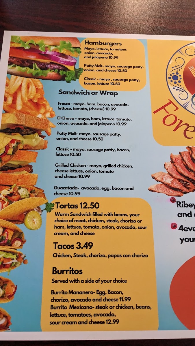 Forever Fresco Mexican Restaurant menu board