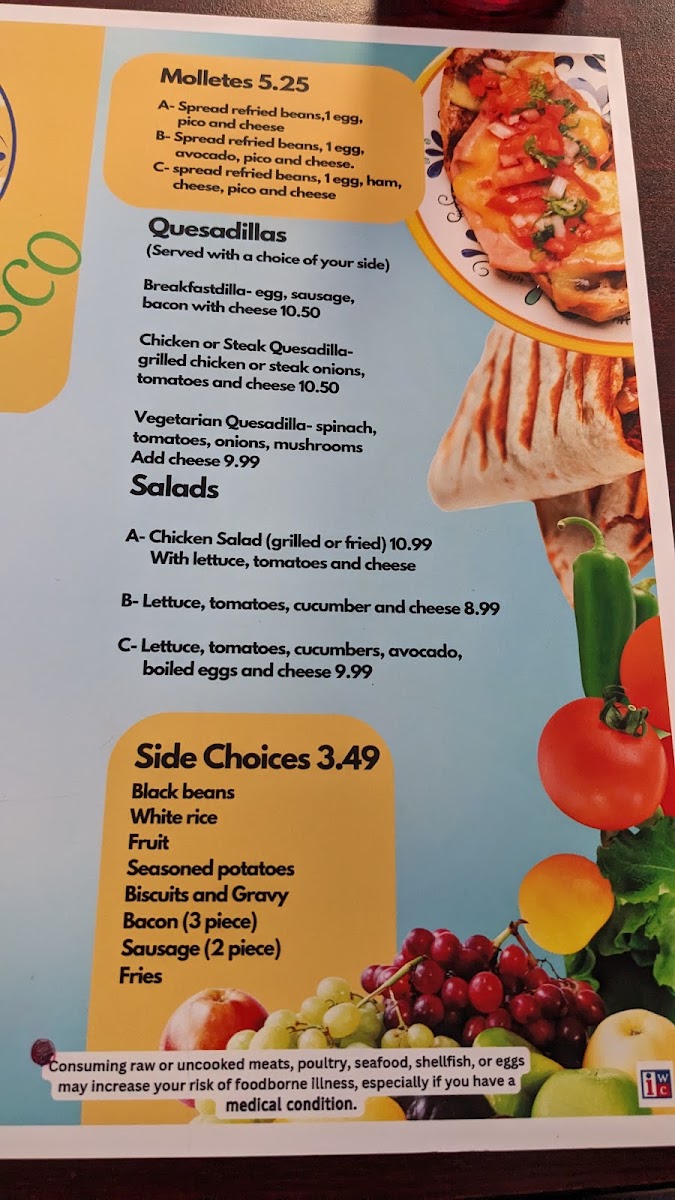 Forever Fresco Mexican Restaurant menu board