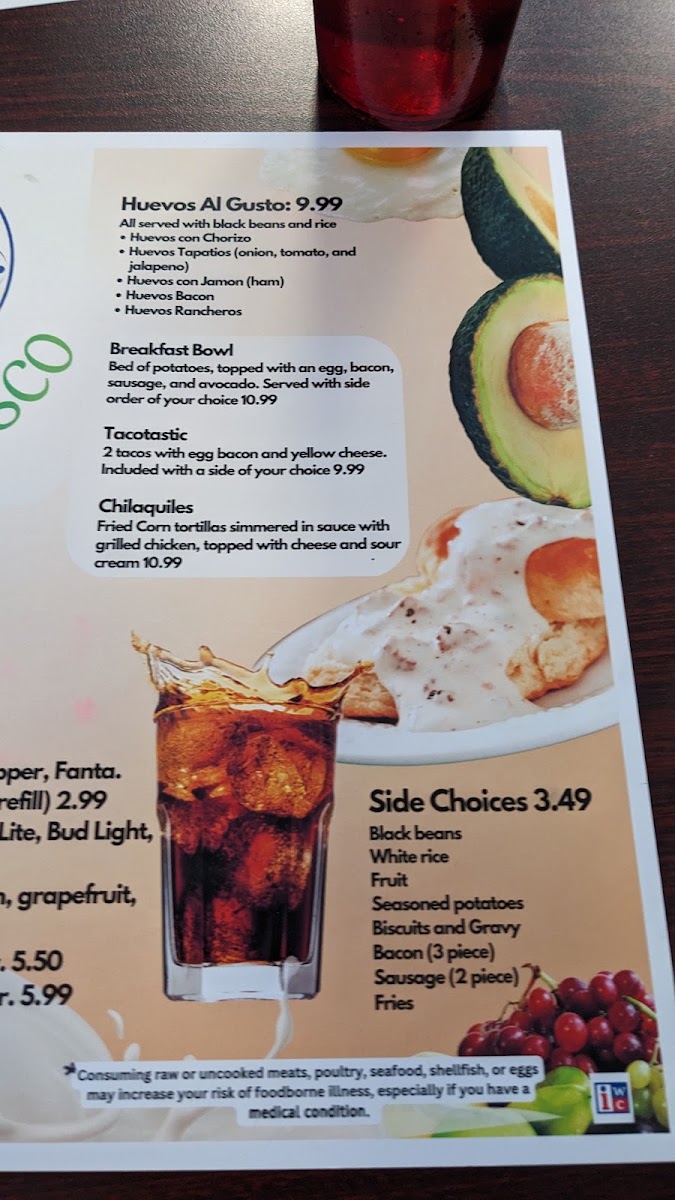 Forever Fresco Mexican Restaurant menu board