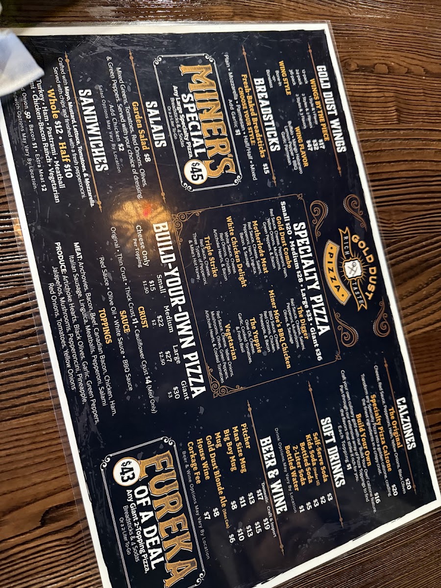 Gold Dust Pizza Express Modesto menu board