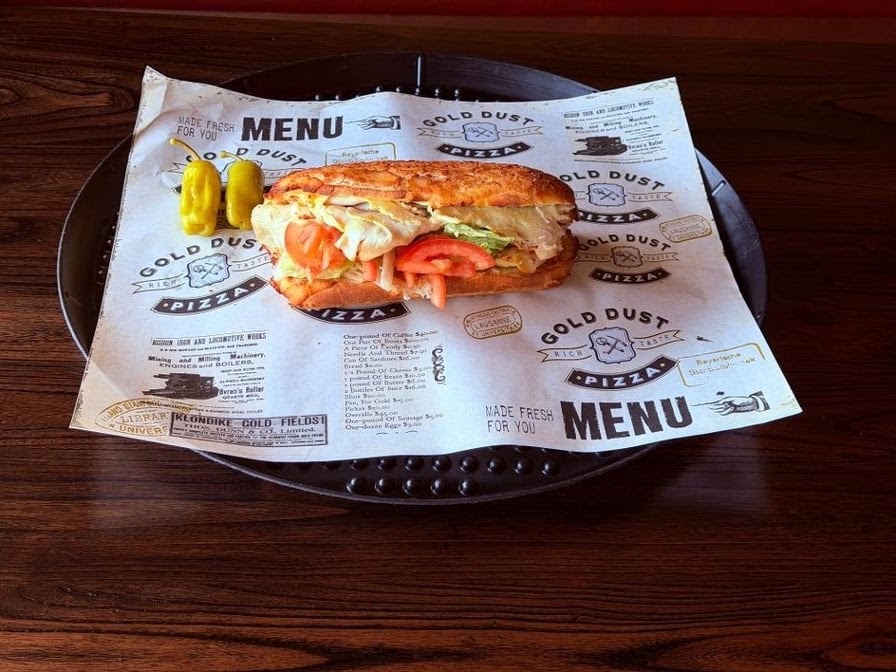 Gold Dust Pizza Express Modesto menu board