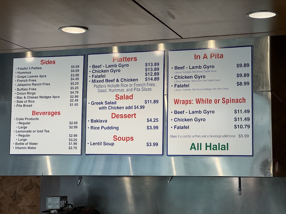 Alex's Gyro and Falafel menu board