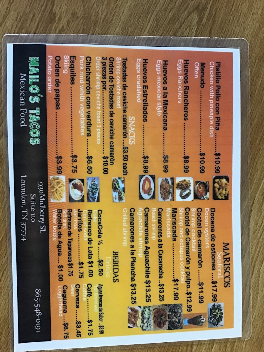 Taqueria La Autentica (mexican grill) menu board