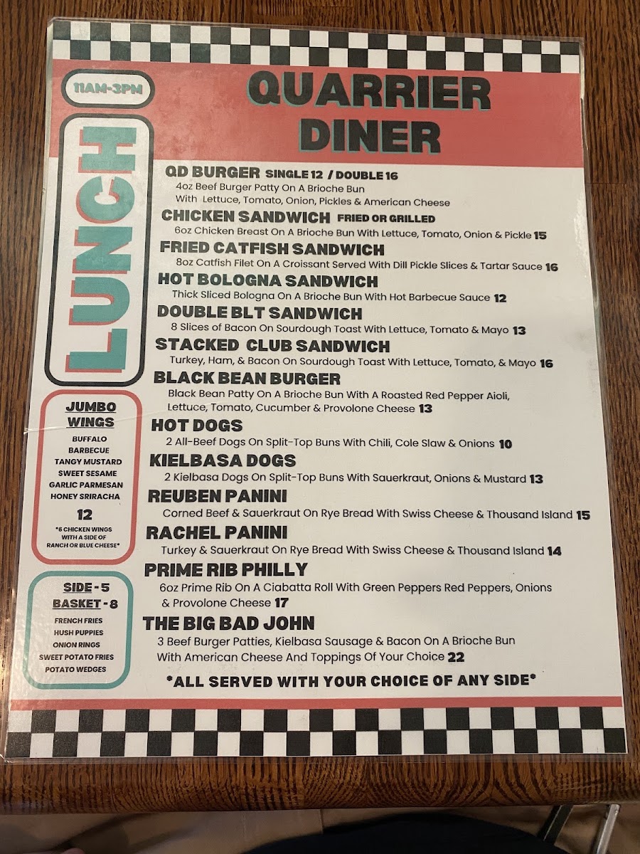 Quarrier Diner menu board