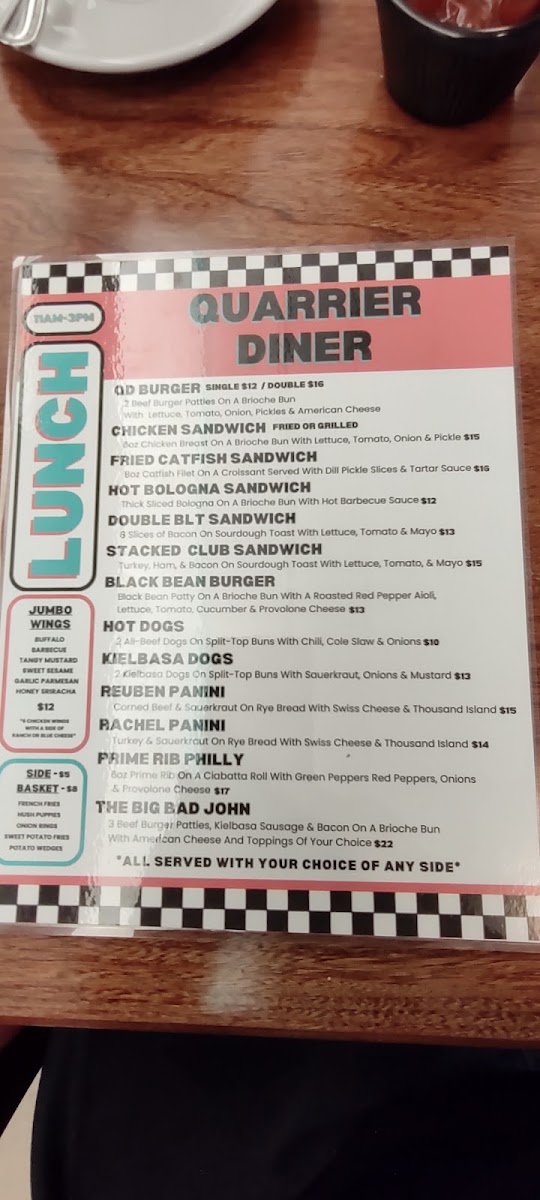 Quarrier Diner menu board