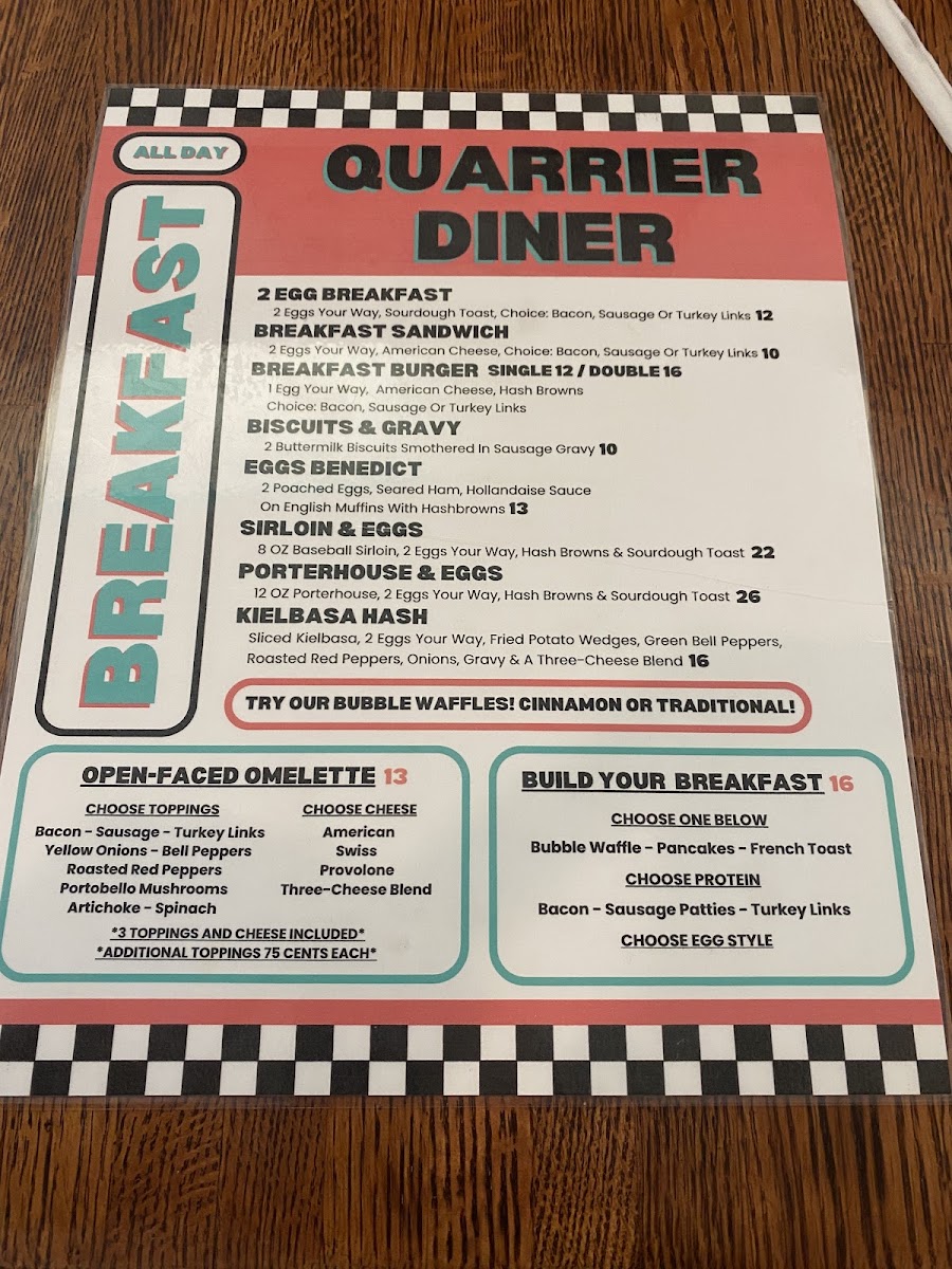 Quarrier Diner menu board