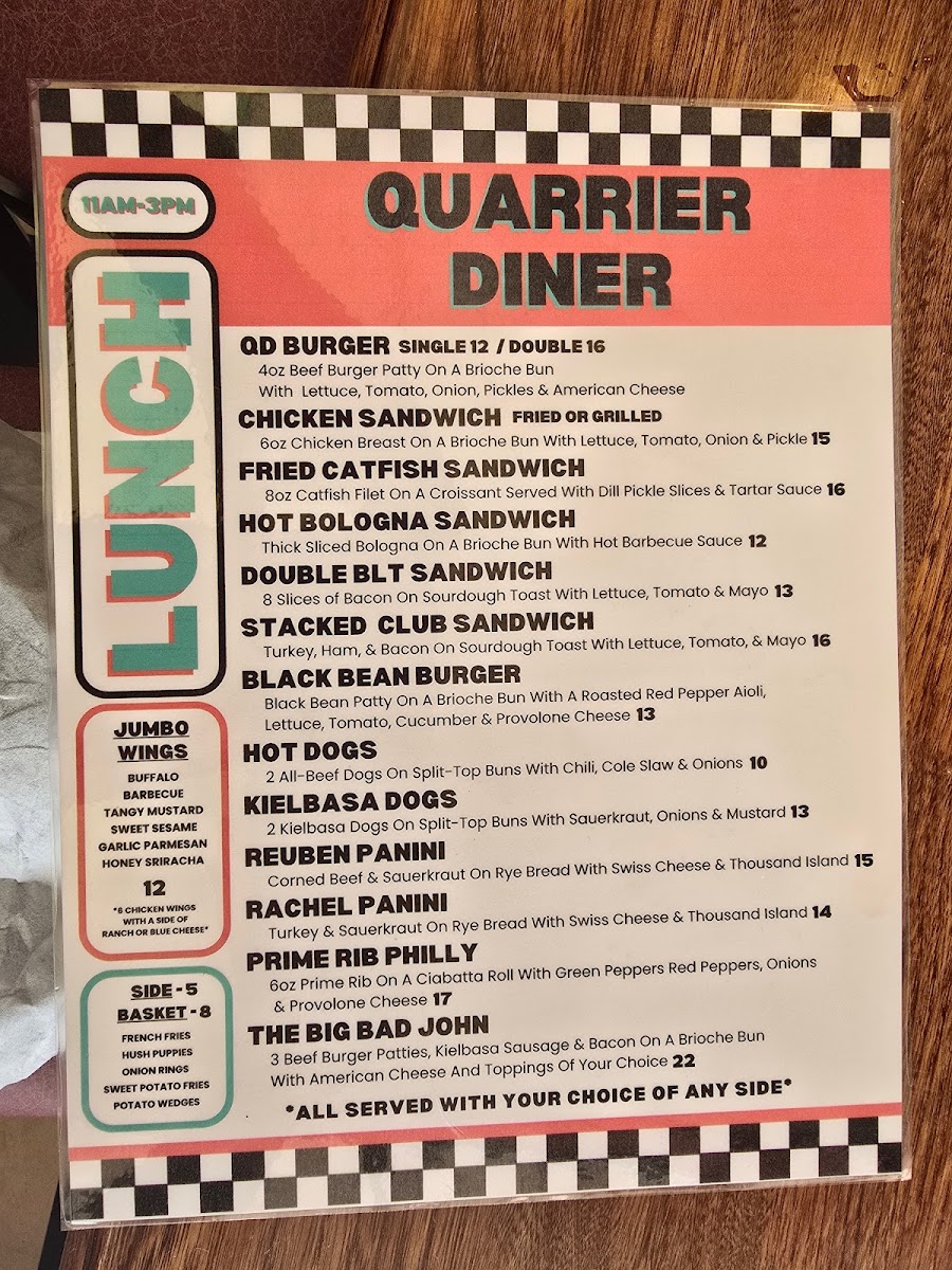 Quarrier Diner menu board