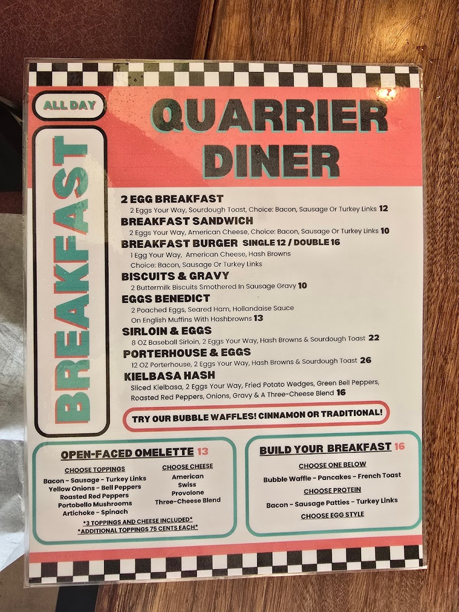 Quarrier Diner menu board