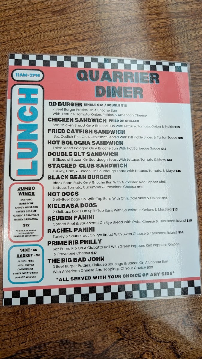 Quarrier Diner menu board