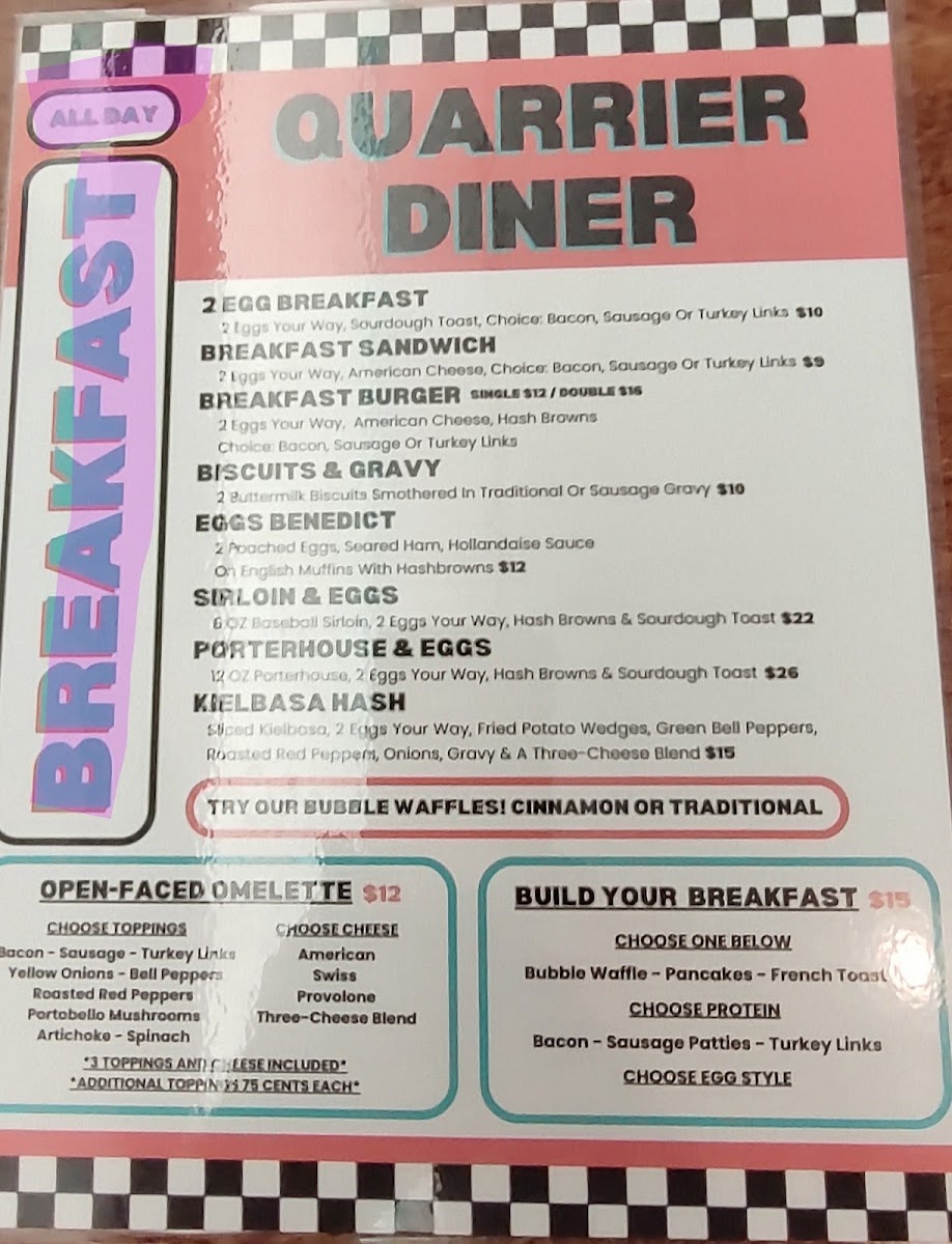 Quarrier Diner menu board