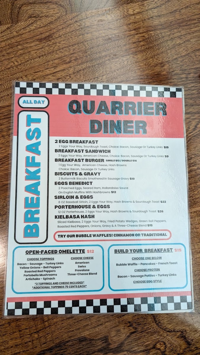 Quarrier Diner menu board