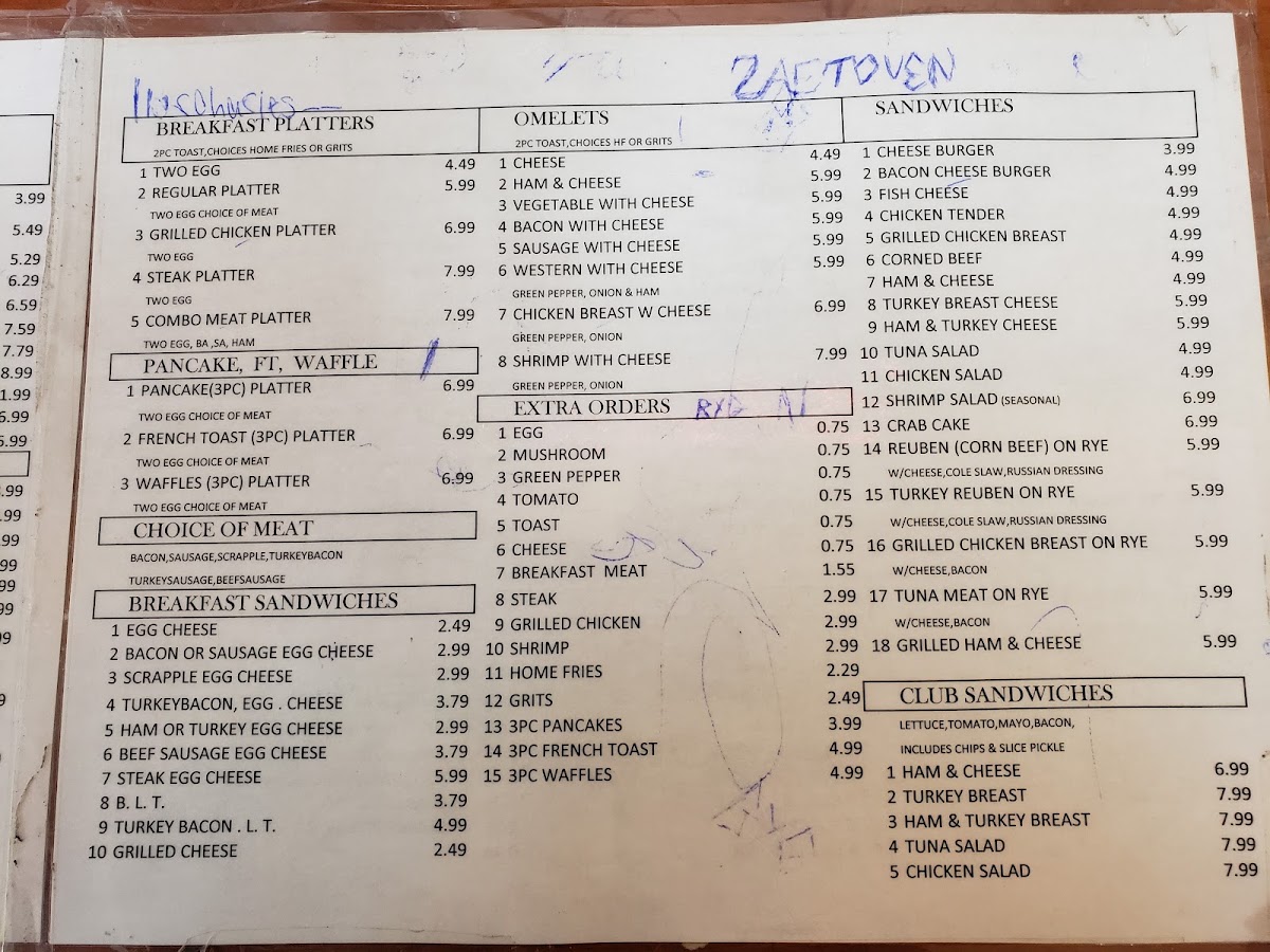 R & J carryout menu board