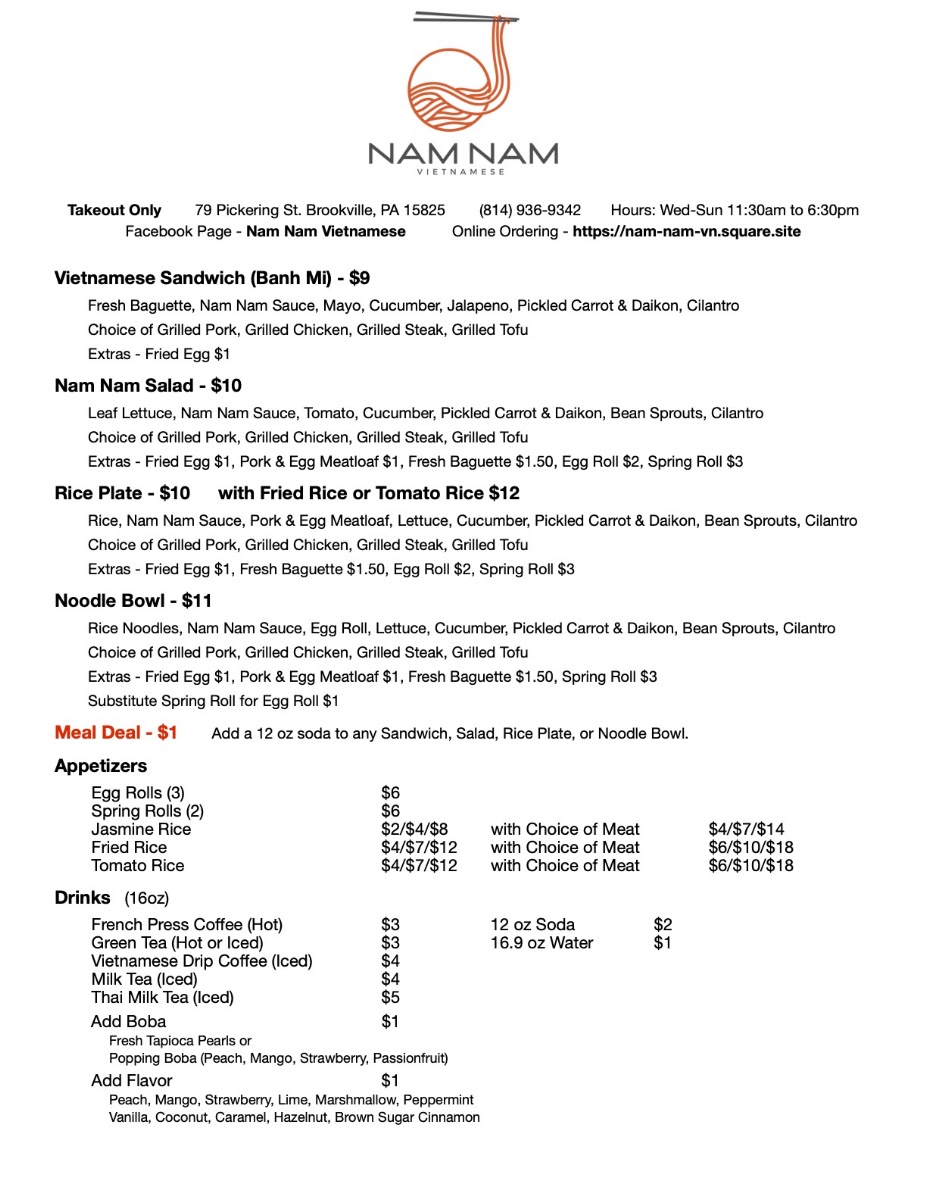 Nam Nam Vietnamese menu board