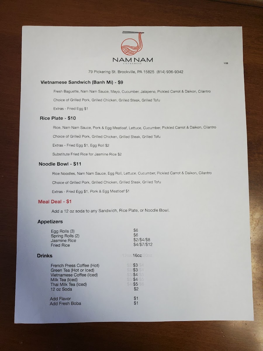Nam Nam Vietnamese menu board