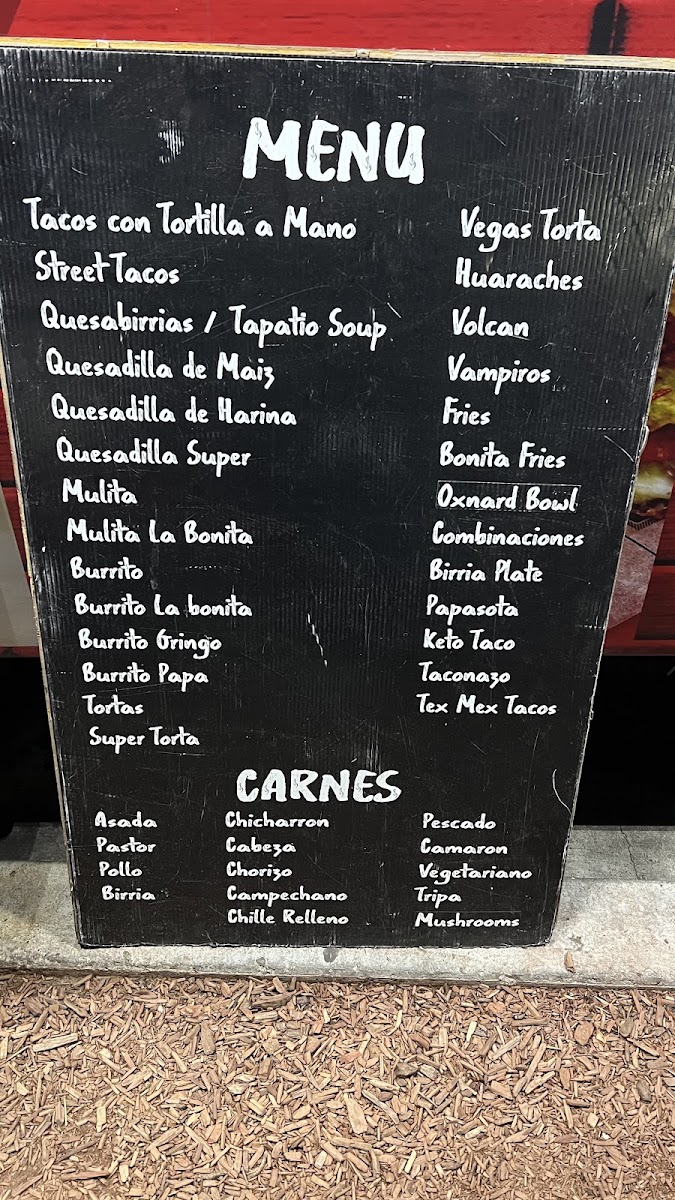 Taquizas La Bonita #2 menu board
