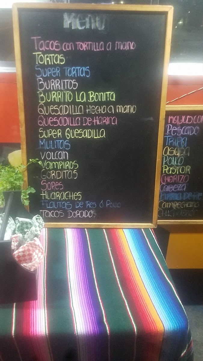 Taquizas La Bonita #2 menu board