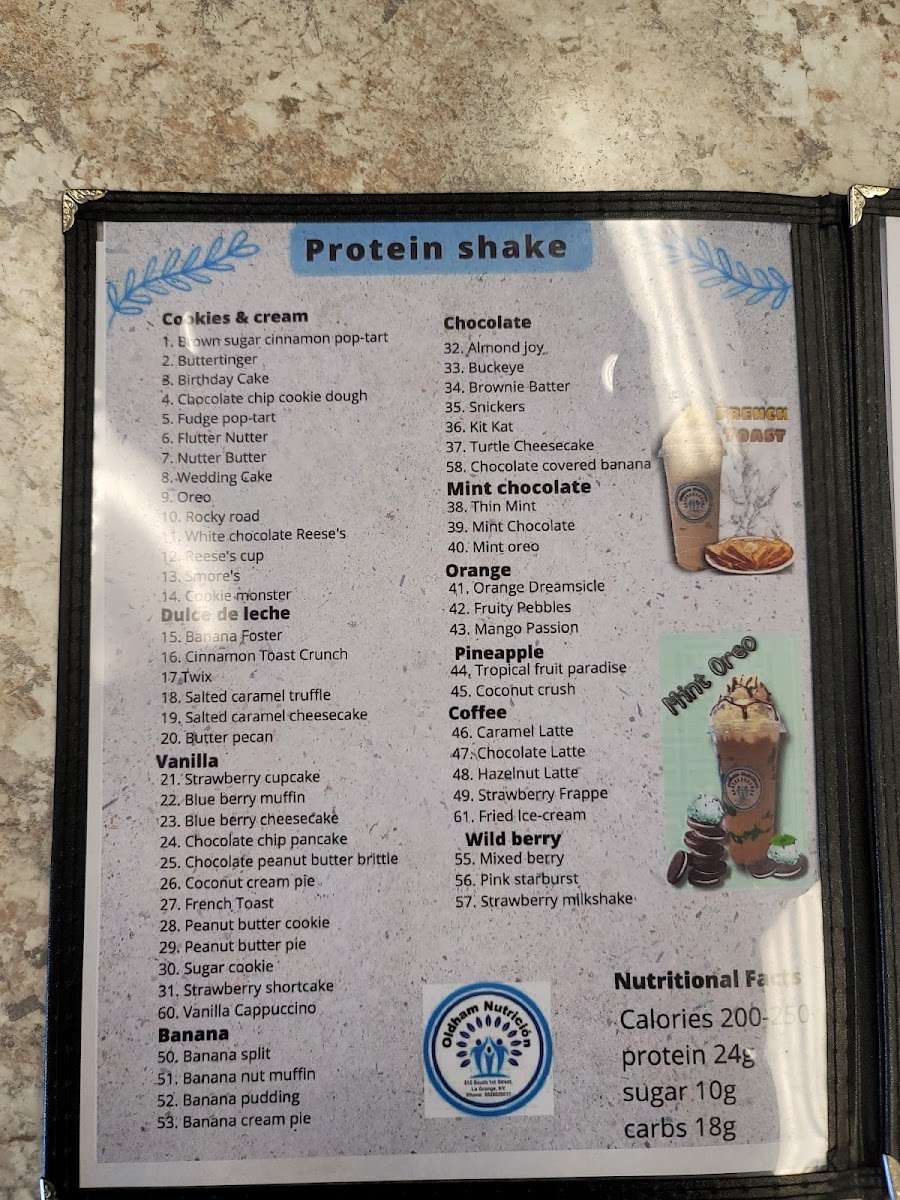 Oldham Nutrición menu board