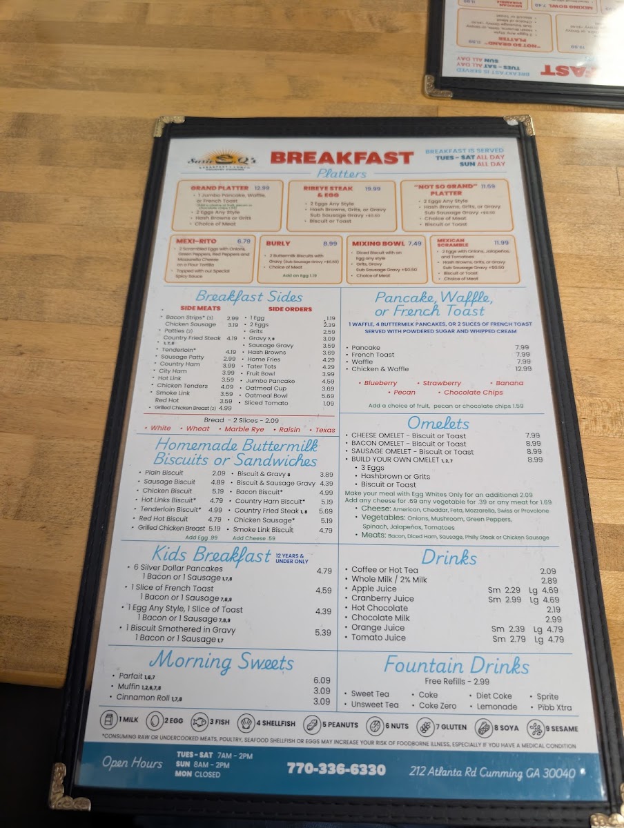 Susie Q's Restaurant menu board